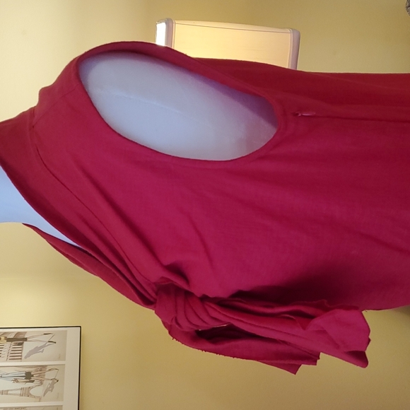 STYLE RED DRESS, NWOT, size 12, red, sleeveless, linen, side zipper. - Picture 3 of 12